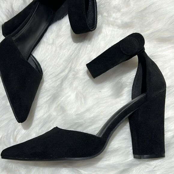 Black Suede Ankle Strap Platform Heels Size 7.  B78 - Picture 3 of 10